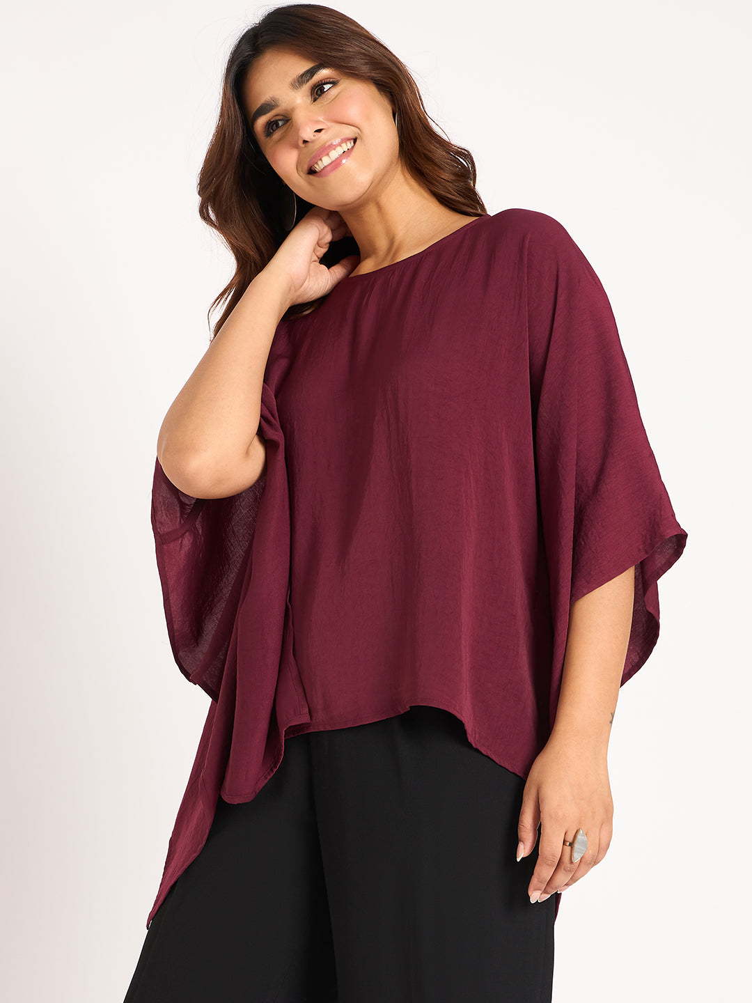 Wine Asymmetric Satin Top