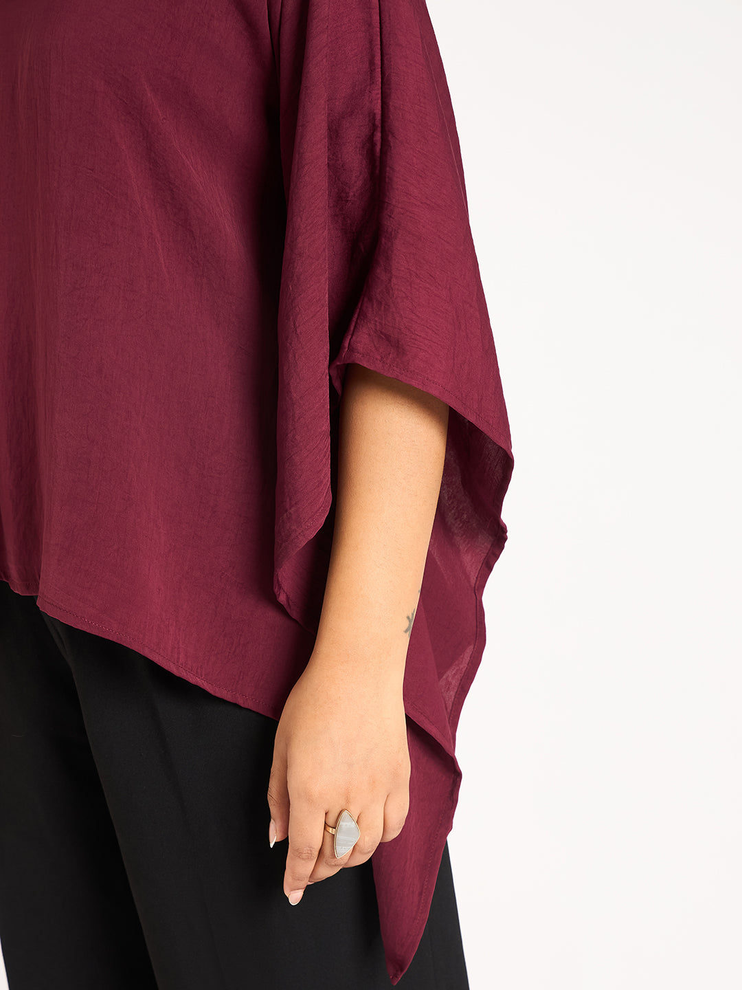 Wine Asymmetric Satin Top