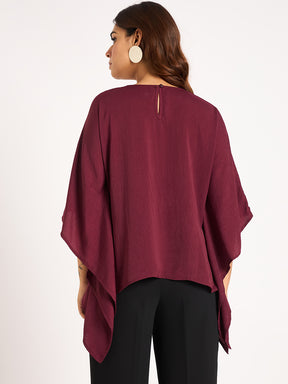 Wine Asymmetric Satin Top