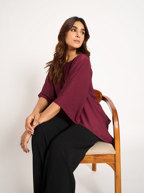 Wine Asymmetric Satin Top