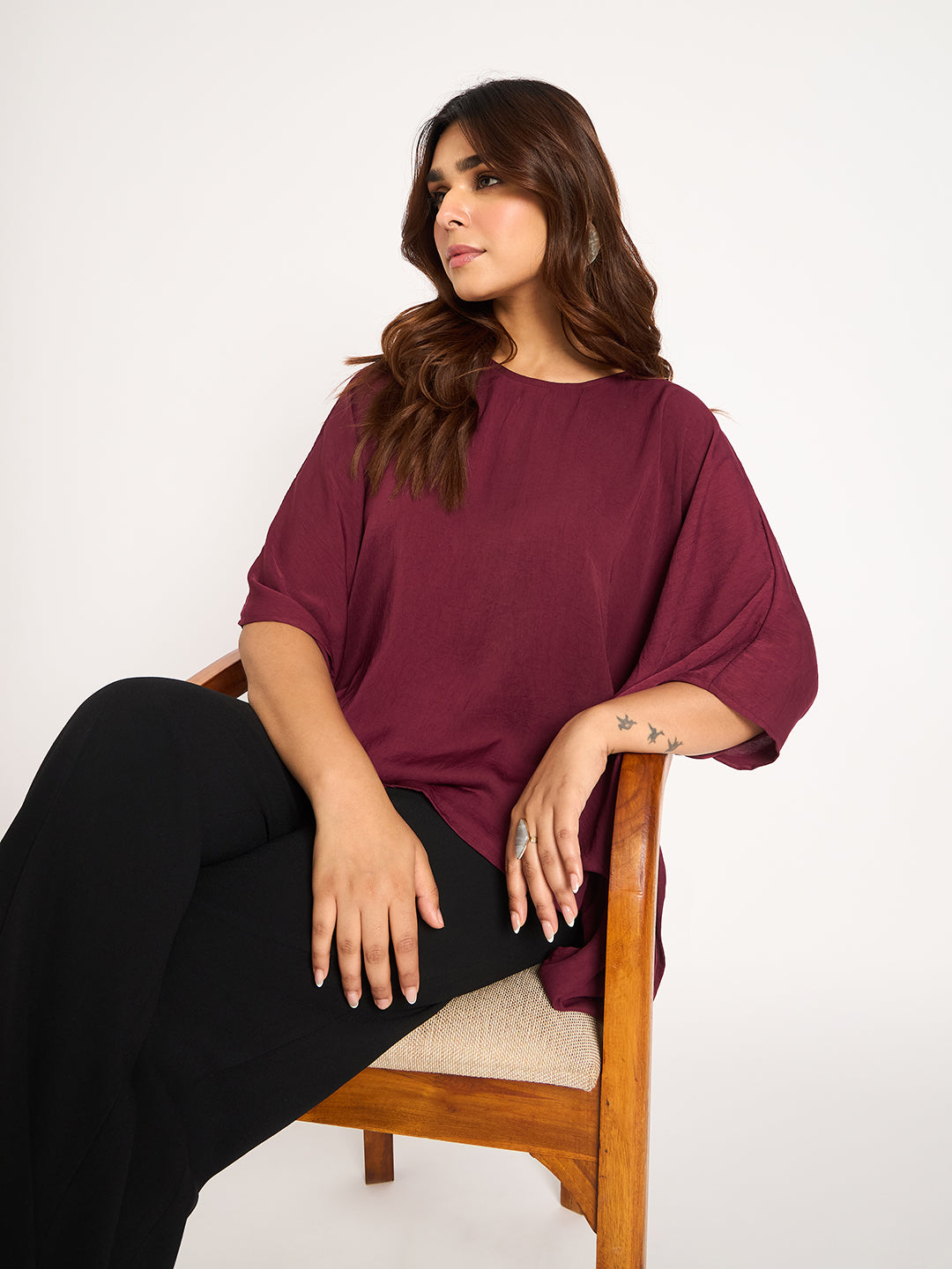 Wine Asymmetric Satin Top