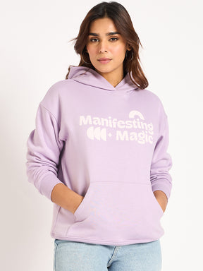 Lilac Oversize Fleece Graphic Hoodie