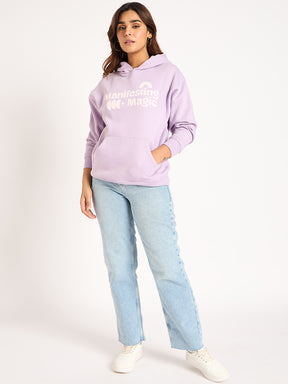 Lilac Oversize Fleece Graphic Hoodie