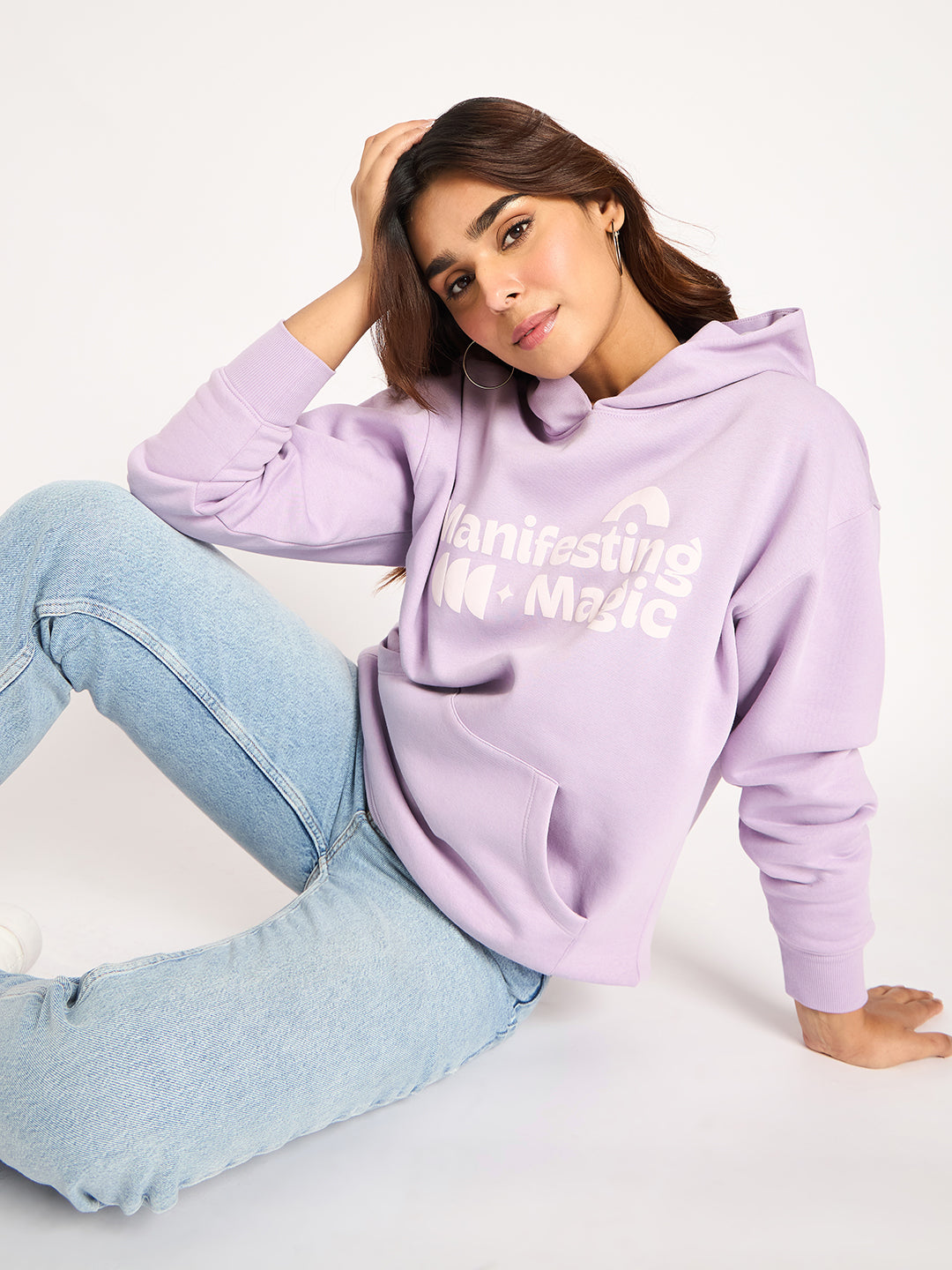 Lilac Oversize Fleece Graphic Hoodie