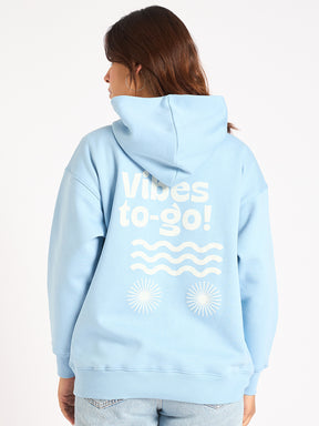 Light Blue Oversize Fleece Graphic Hoodie