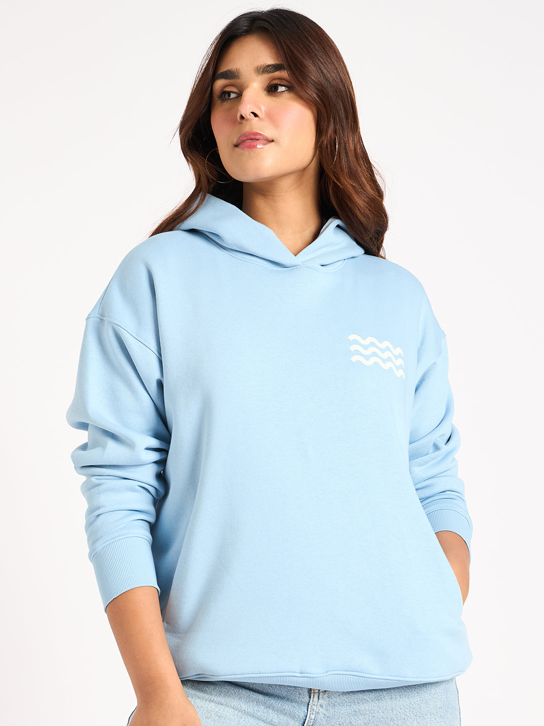 Light Blue Oversize Fleece Graphic Hoodie