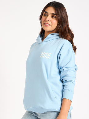 Light Blue Oversize Fleece Graphic Hoodie