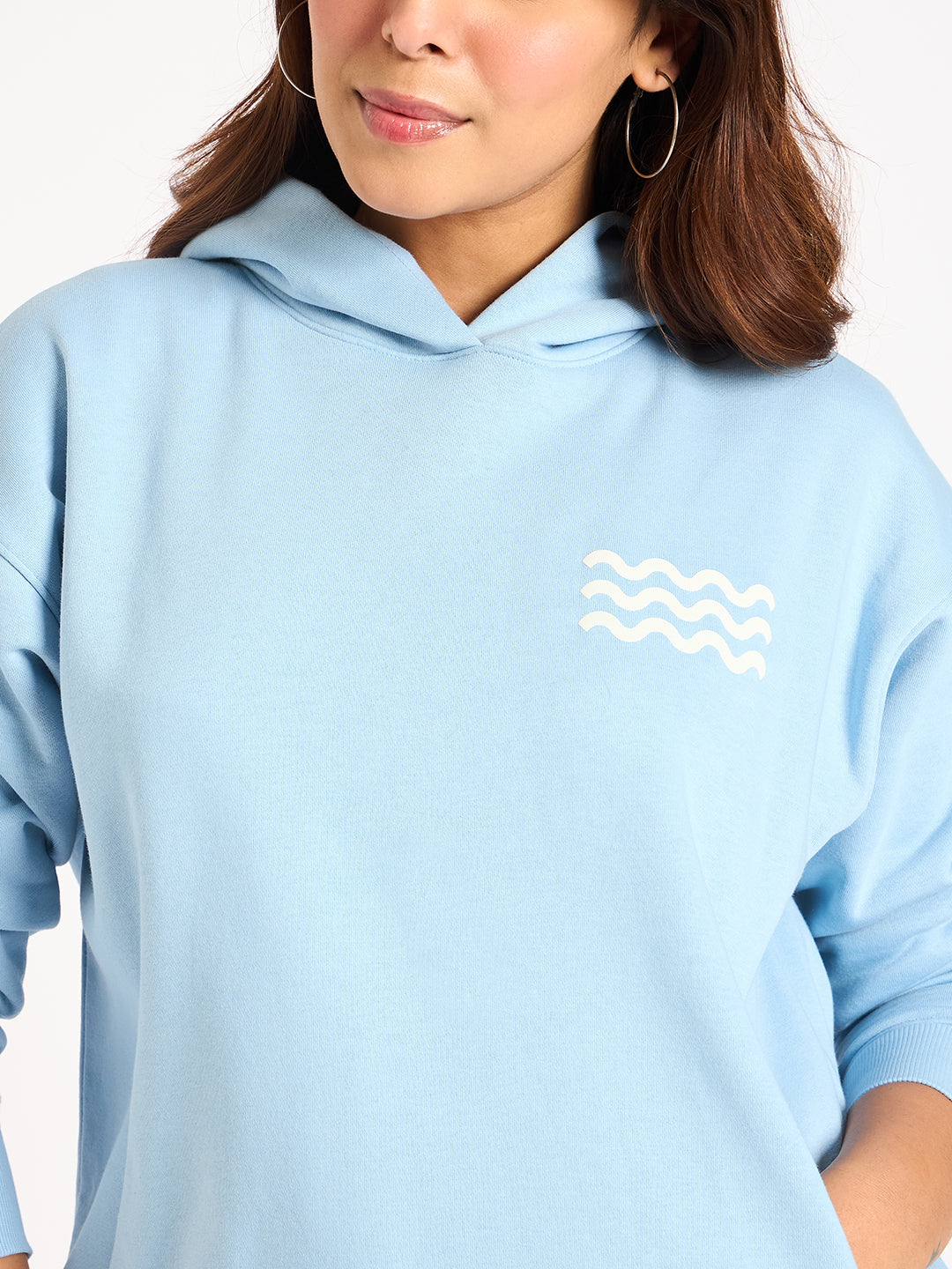 Light Blue Oversize Fleece Graphic Hoodie