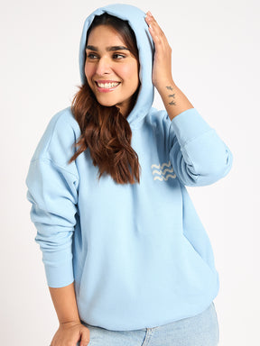 Light Blue Oversize Fleece Graphic Hoodie