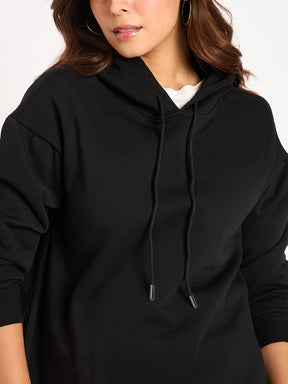 Black Side Zip Fleece Hoodie