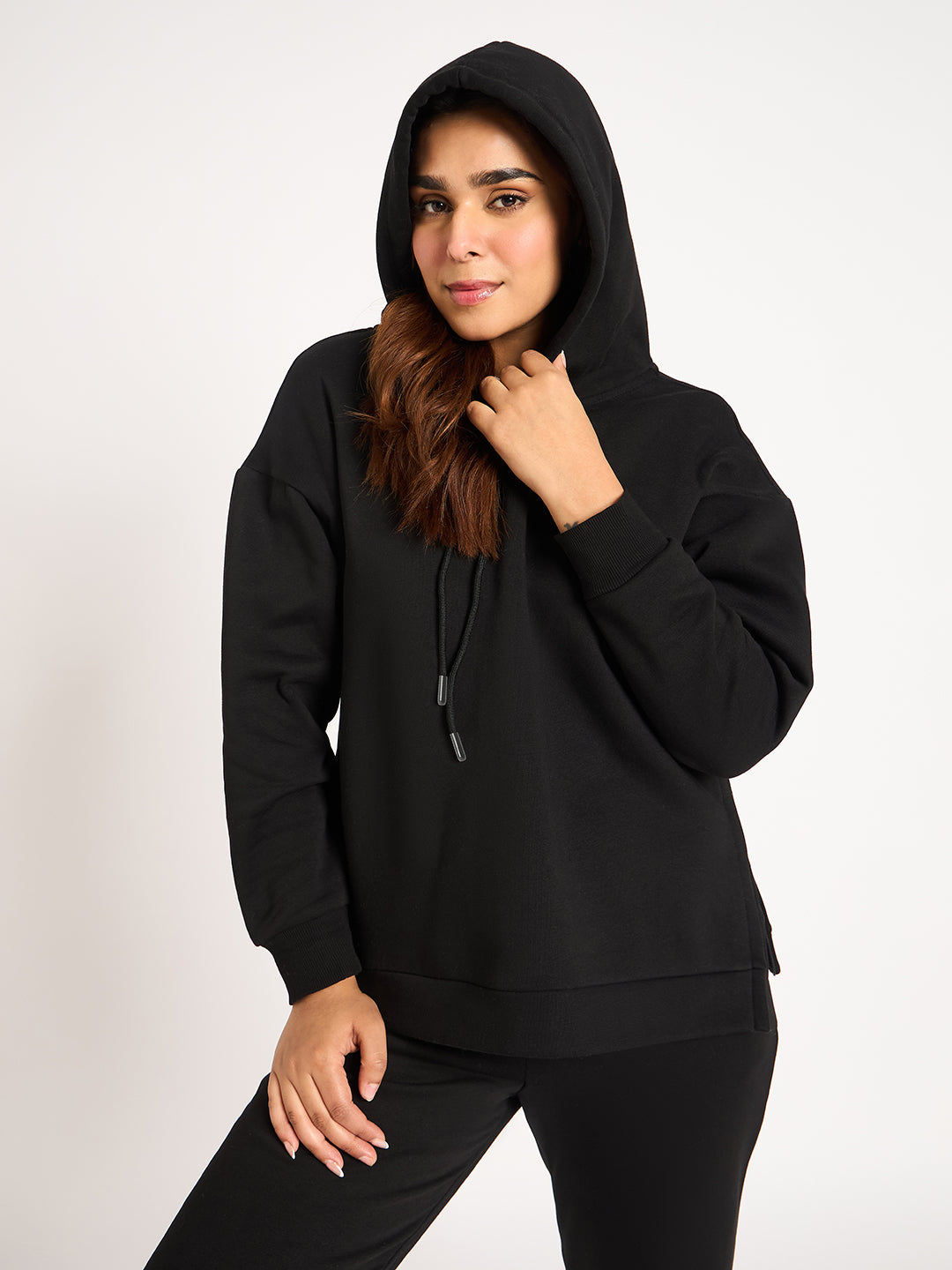 Black Side Zip Fleece Hoodie