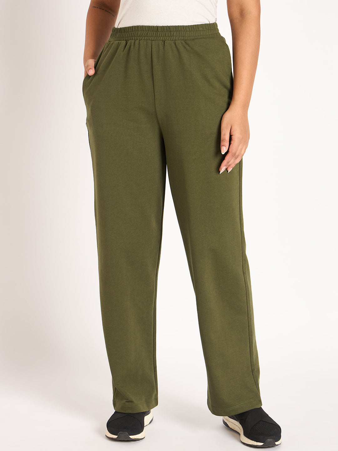 Olive Straight Fit Terry Track Pants