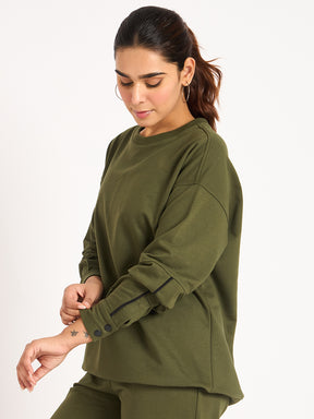 Olive Piping Detail Terry Sweatshirt