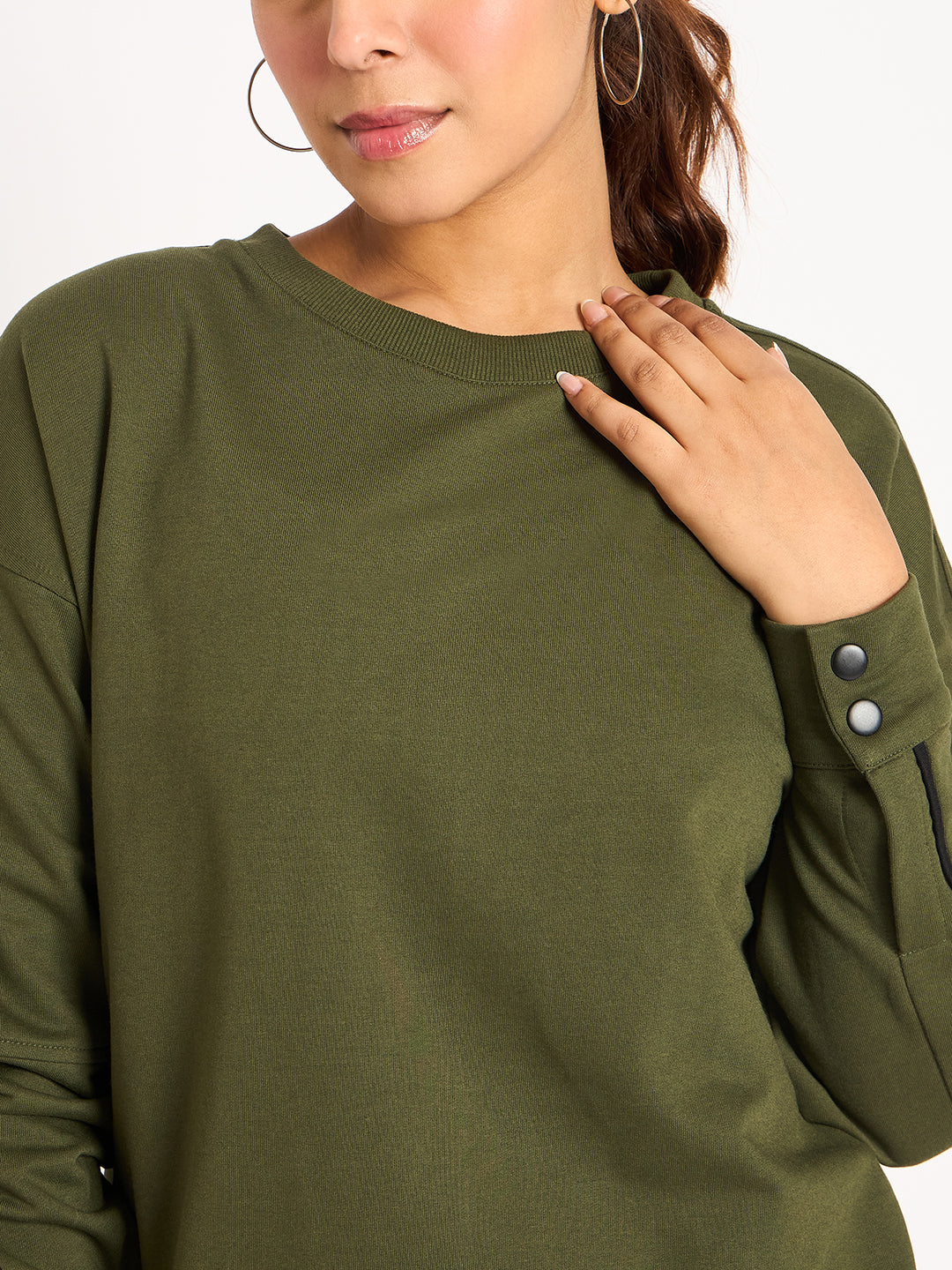 Olive Piping Detail Terry Sweatshirt