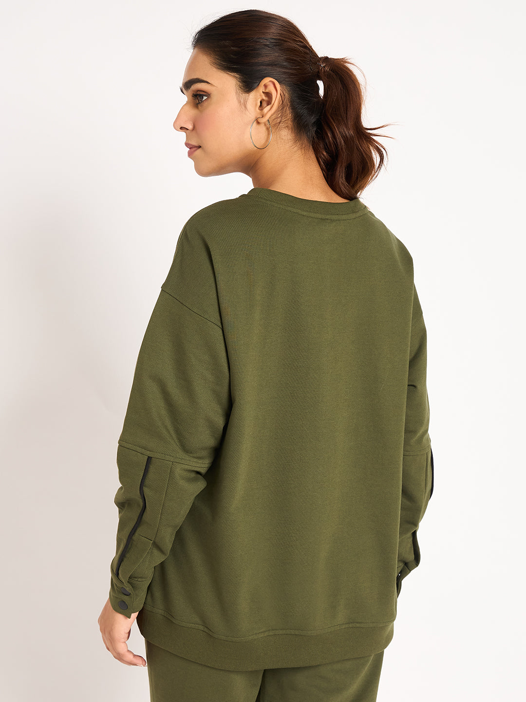 Olive Piping Detail Terry Sweatshirt