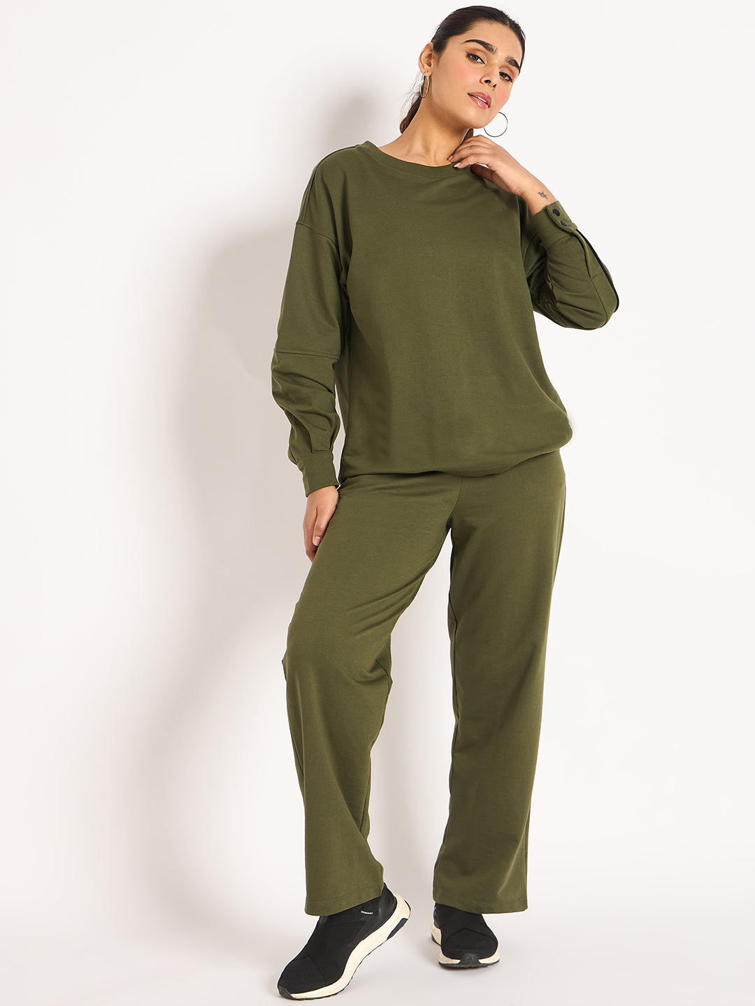 Olive Straight Fit Terry Track Pants