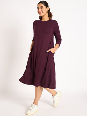 Wine Knit T-Shirt Midi Dress