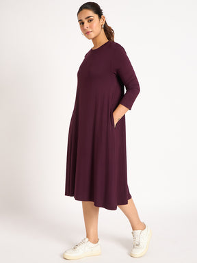 Wine Knit T-Shirt Midi Dress