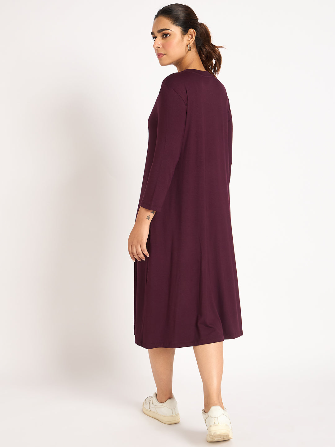 Wine Knit T-Shirt Midi Dress