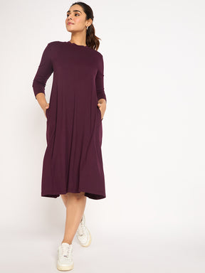 Wine Knit T-Shirt Midi Dress