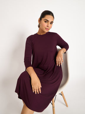 Wine Knit T-Shirt Midi Dress