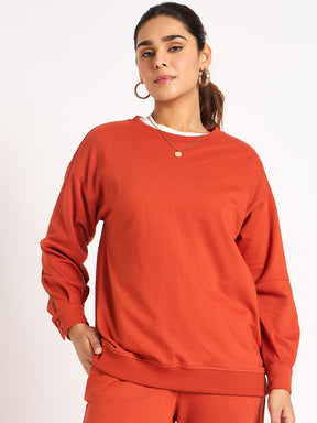 Rust Piping Detail Terry Sweatshirt