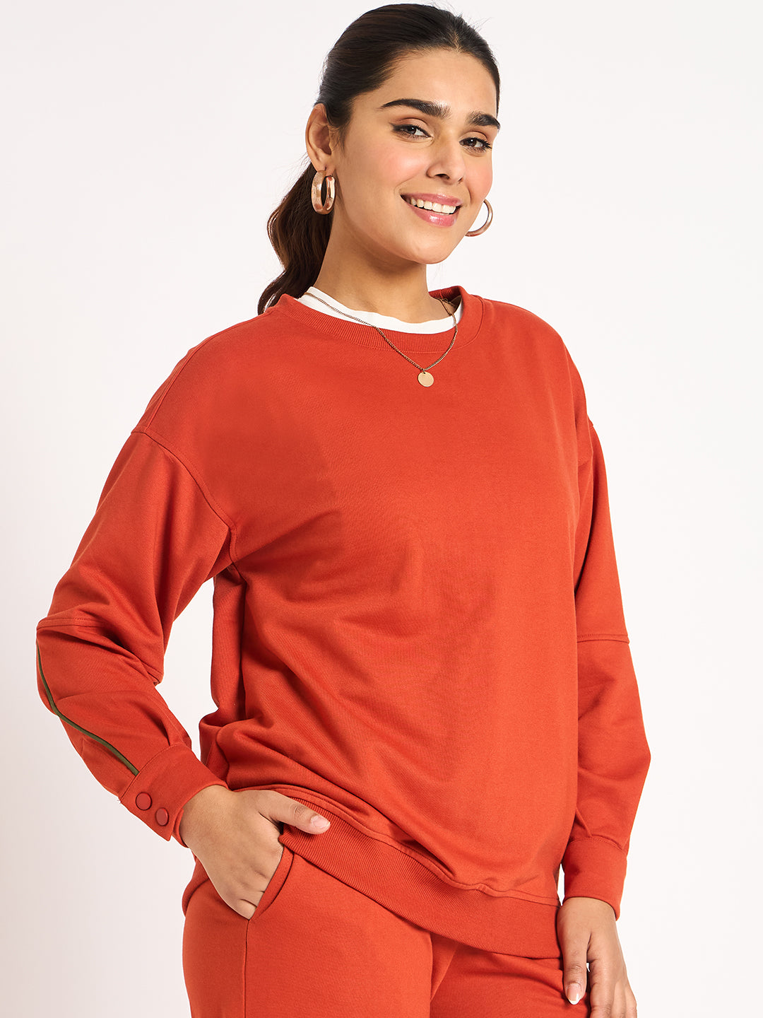 Rust Piping Detail Terry Sweatshirt