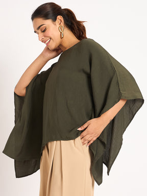 Olive Asymmetric Satin Top