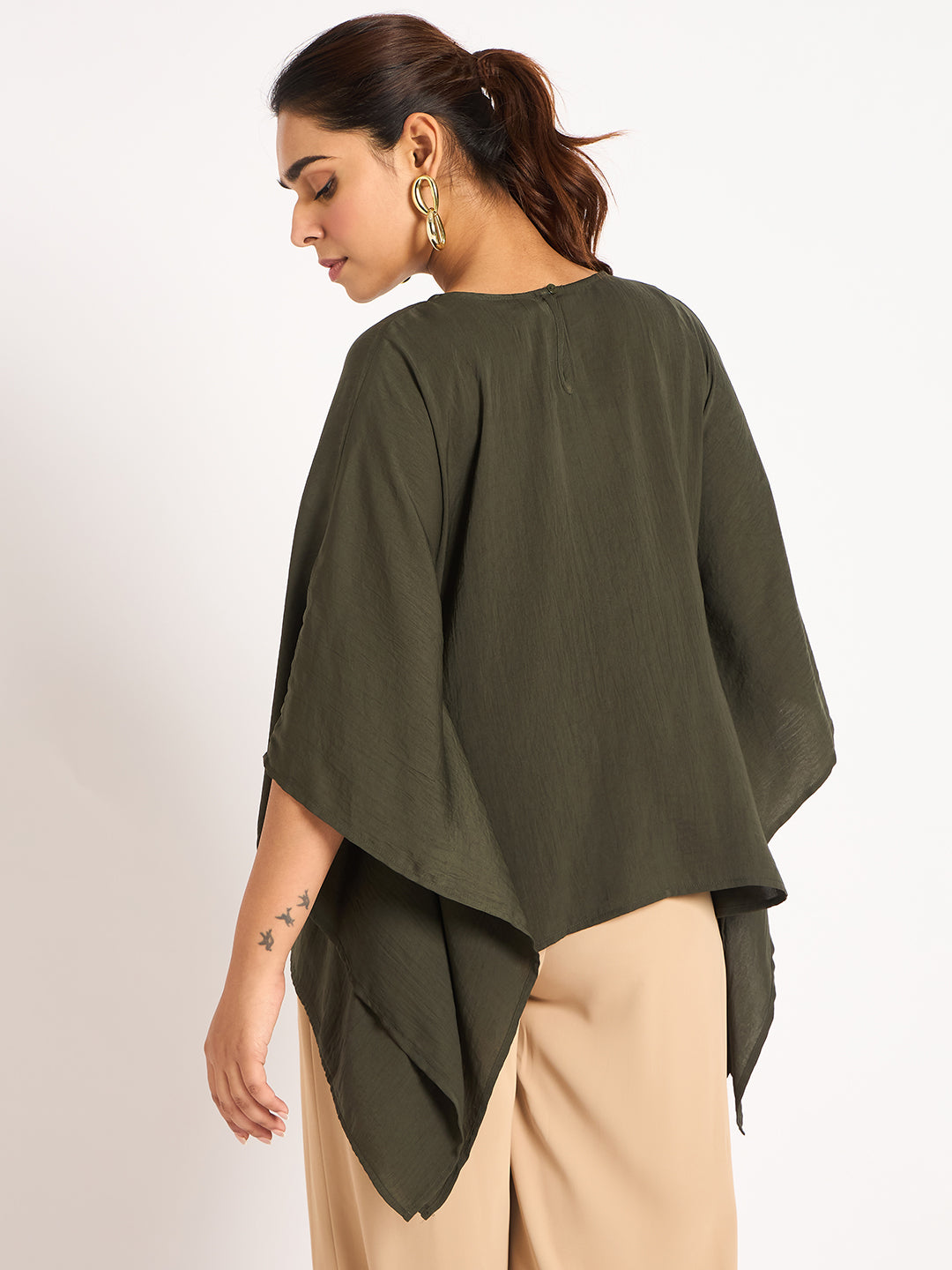 Olive Asymmetric Satin Top