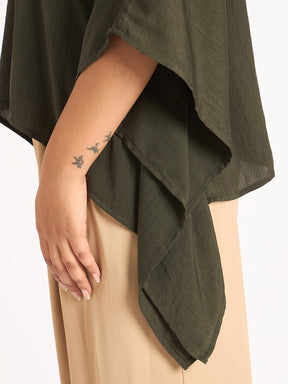 Olive Asymmetric Satin Top