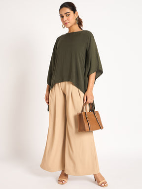 Olive Asymmetric Satin Top