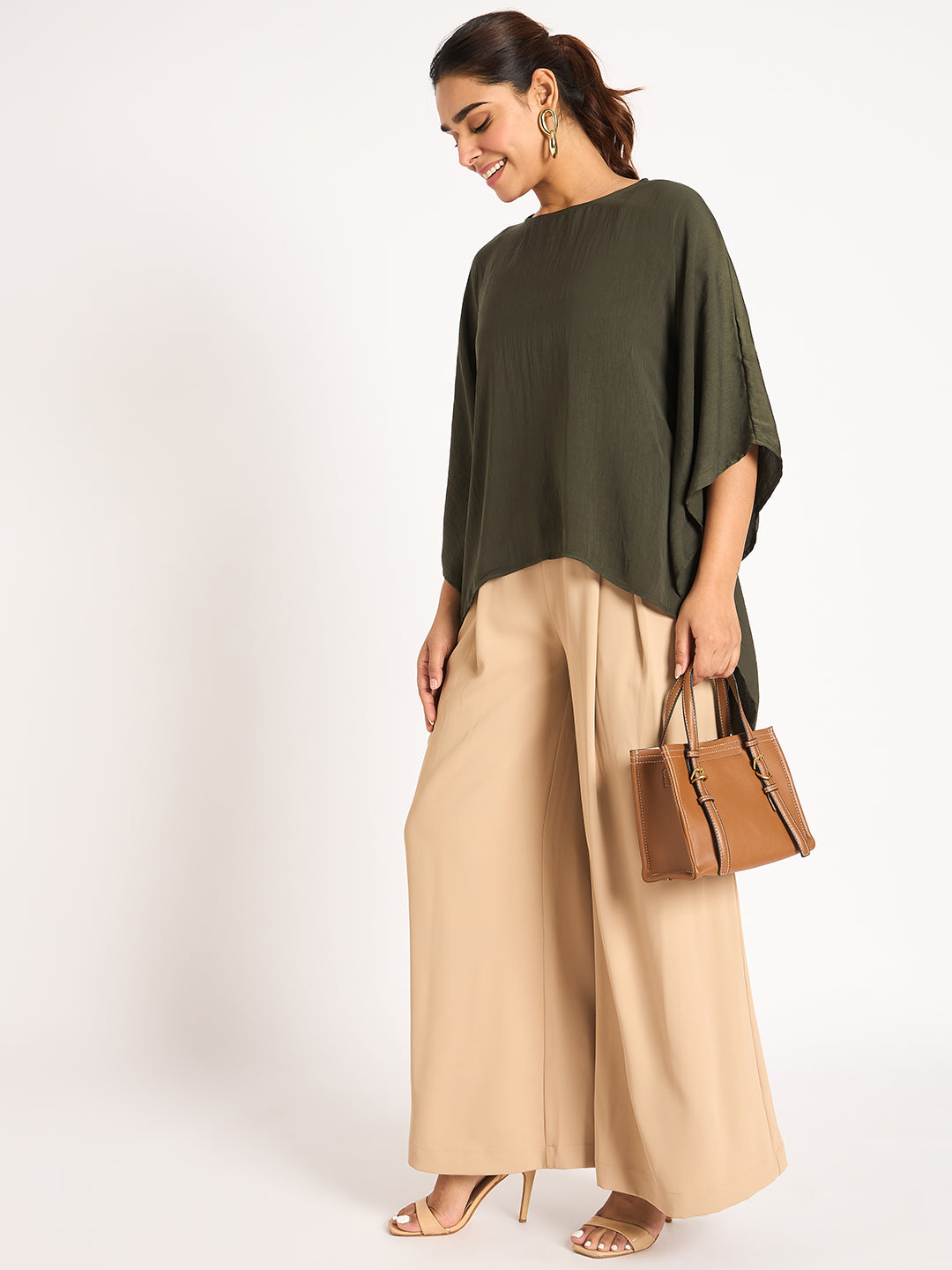 Olive Asymmetric Satin Top