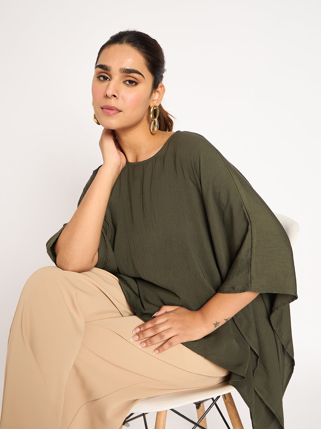 Olive Asymmetric Satin Top