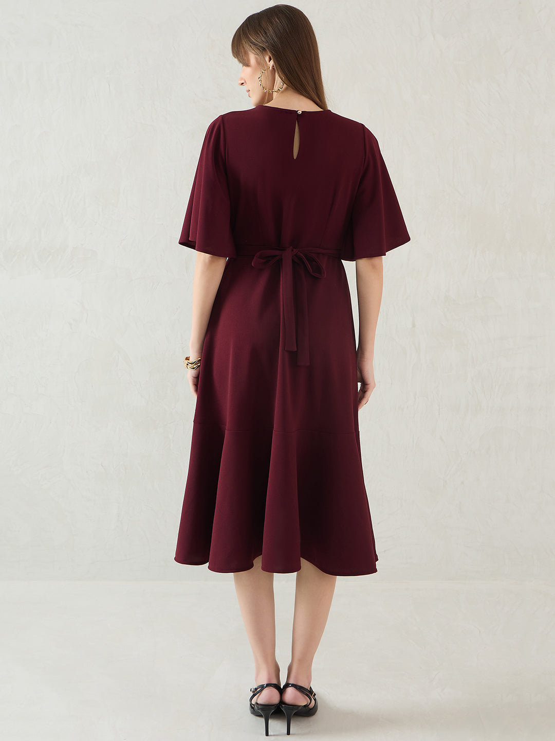 Wine Asymmetric Midi Dress