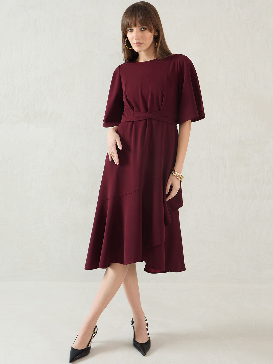 Wine Asymmetric Midi Dress