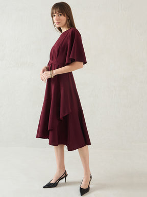 Wine Asymmetric Midi Dress