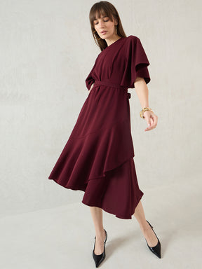 Wine Asymmetric Midi Dress