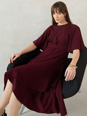 Wine Asymmetric Midi Dress