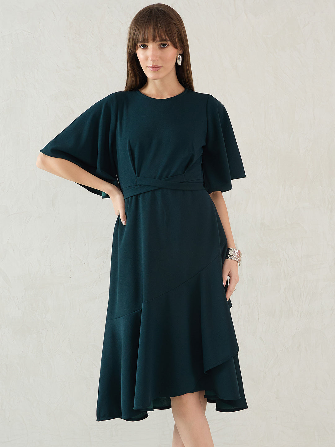 Forest Green Asymmetric Midi Dress