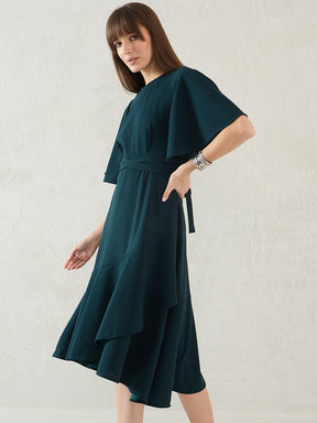 Forest Green Asymmetric Midi Dress