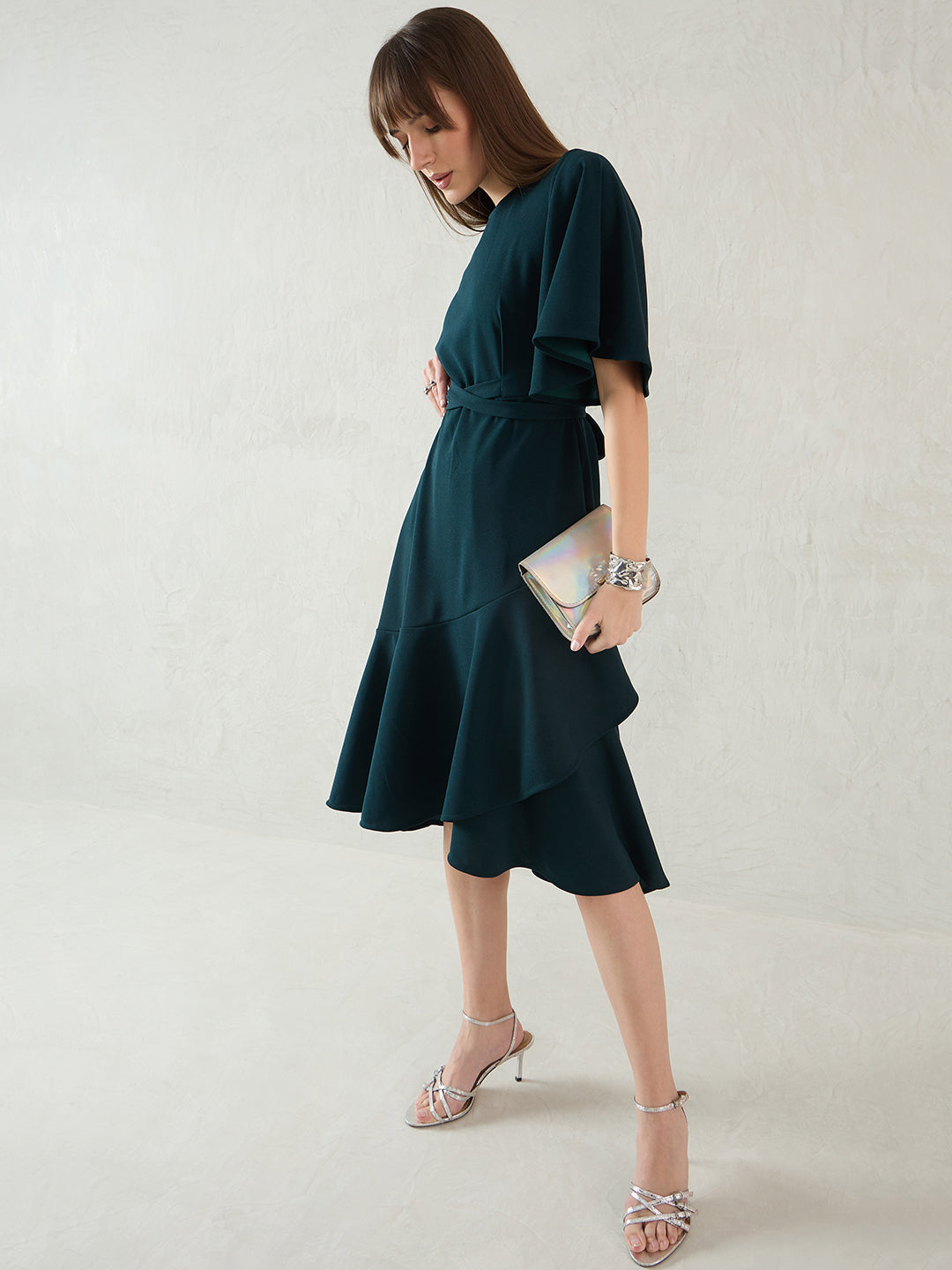 Forest Green Asymmetric Midi Dress