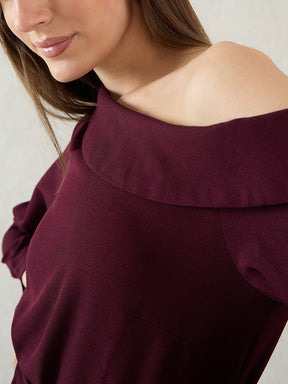 Wine One Shoulder Slit Detail Maxi Dress