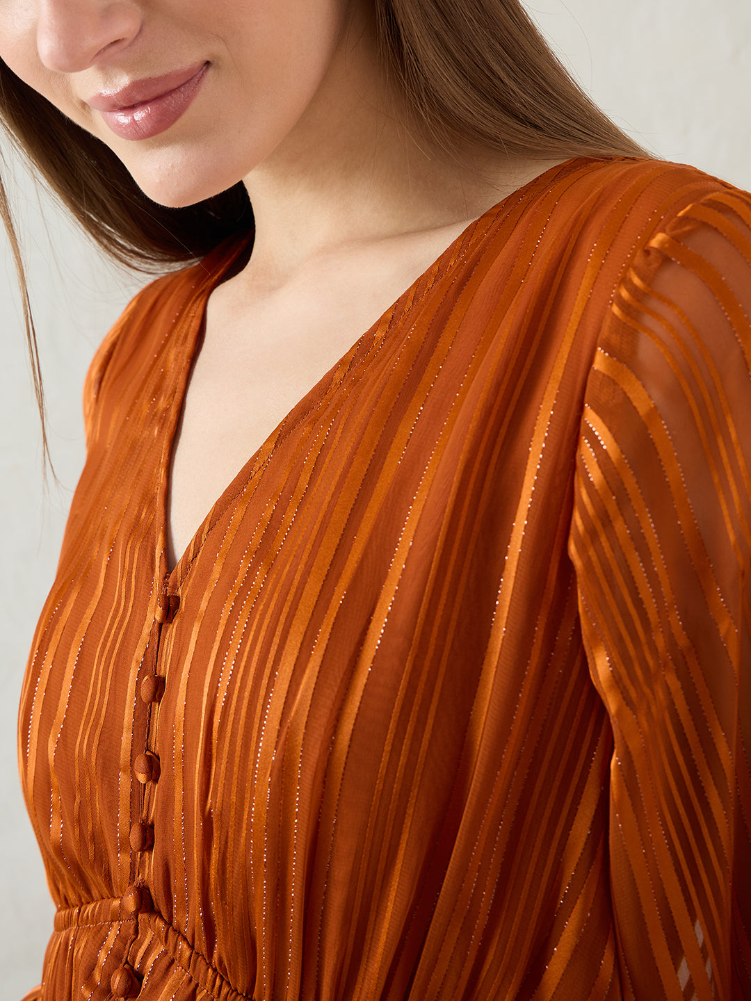 Rust Lurex Tiered Maxi Dress