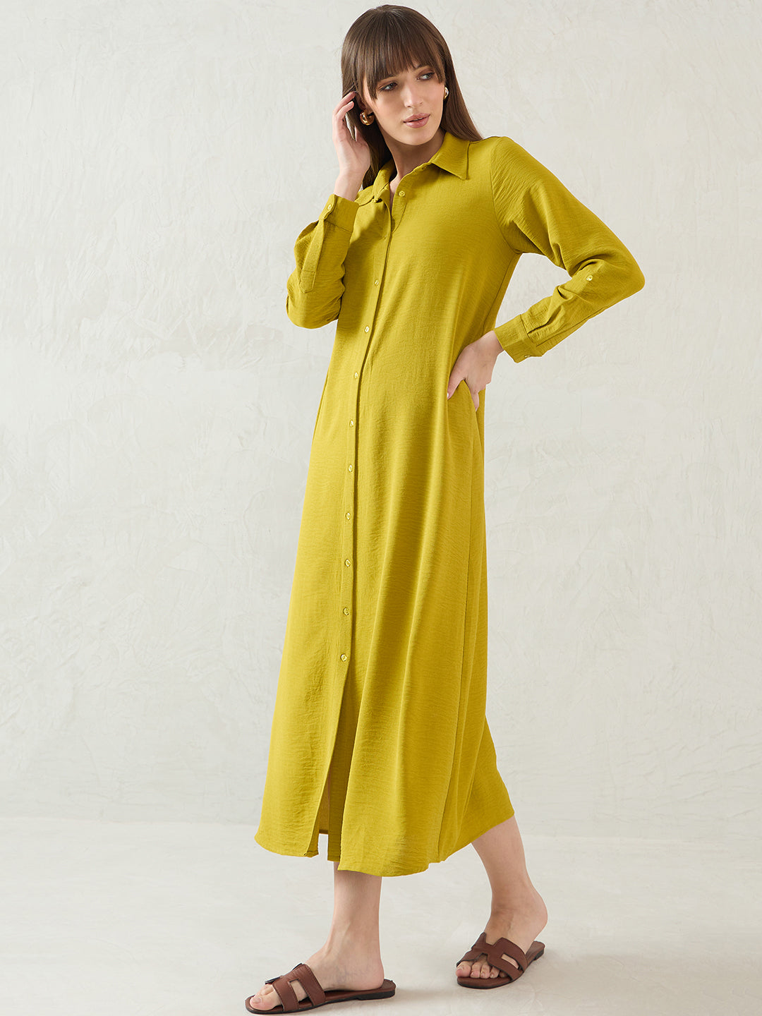 Citrine Green Shirt Maxi Dress