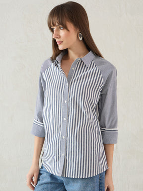 Black And White Yarn Dyed Button Down Shirt