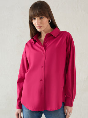 Hot Pink Cotton Back Button Detailing Shirt