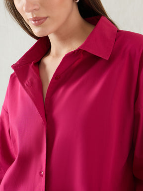 Hot Pink Cotton Back Button Detailing Shirt