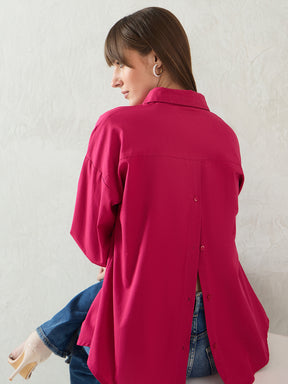 Hot Pink Cotton Back Button Detailing Shirt