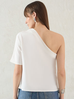 White Pleated One Shoulder Top