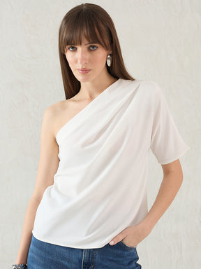 White Pleated One Shoulder Top